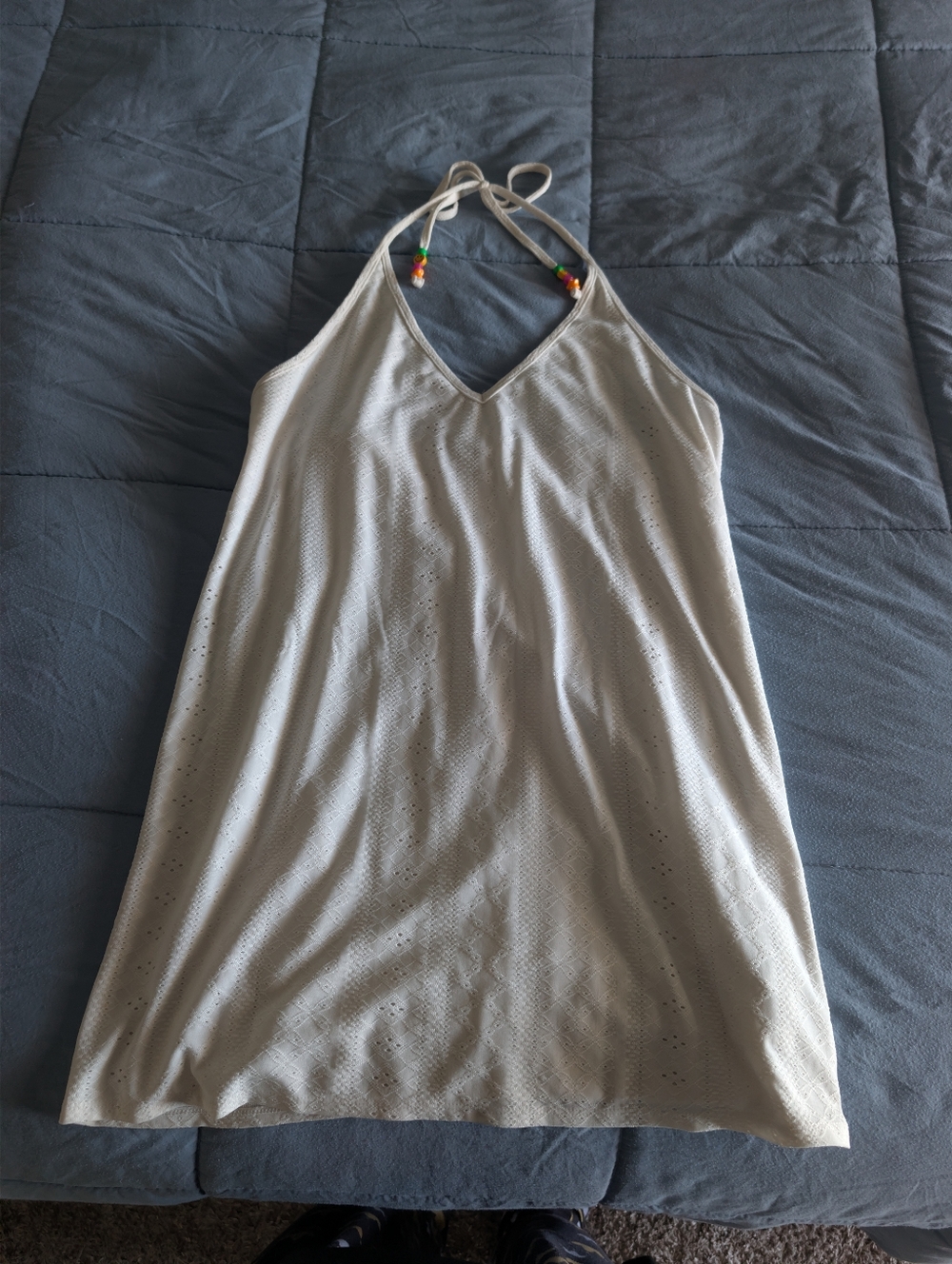 White Halter Bathing Suit Cover Up with Beaded Ties